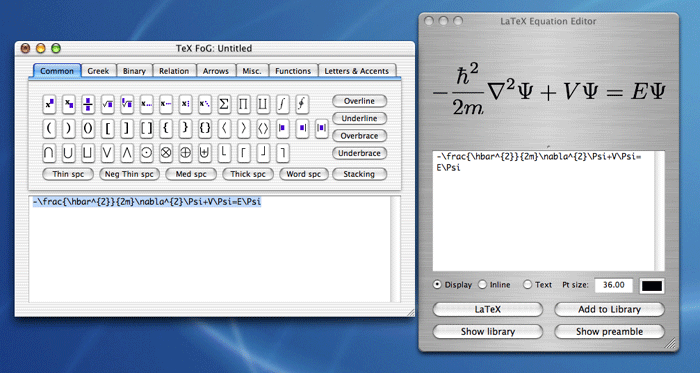 Screenshot of Latex Equation Editor and TexFoG working together